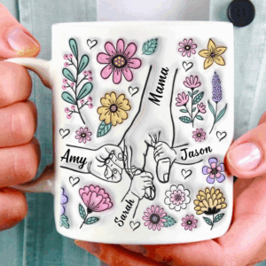 3D Inflated Effect Printed Mug, Personalized Holding Mom's Hands, Mother's Day Nana Grandma