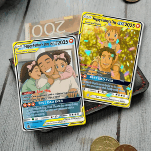 Personalized Father's Day Pokemon Card, Custom Photo Art Card, Best Dad Wallet Card Gift For Dad