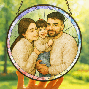 Custom Family Suncatcher Personalized Stained Glass Style Portrait From Photo