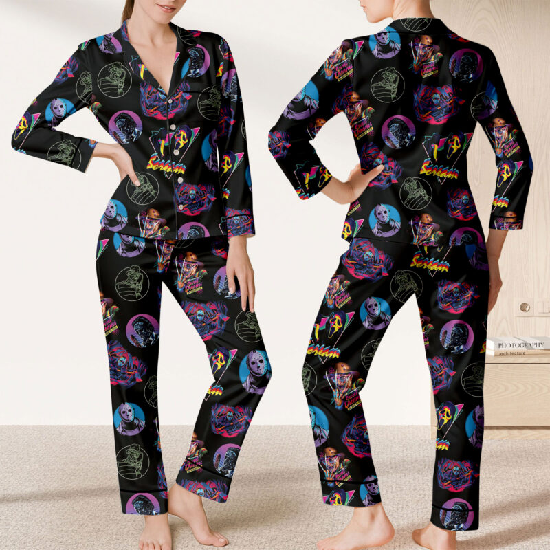 Michael Myers Satin Pajama Set, Horror Movie Women Sleepwear, Slasher Love Loungewear, Spooky Matching Pj Set, Gift For Friends