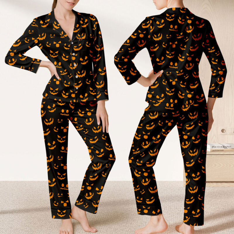 Halloween pajamas set, Loungewear, Halloween Set, Jack-o-lantern Pajama Set, Comfy Sweatpants