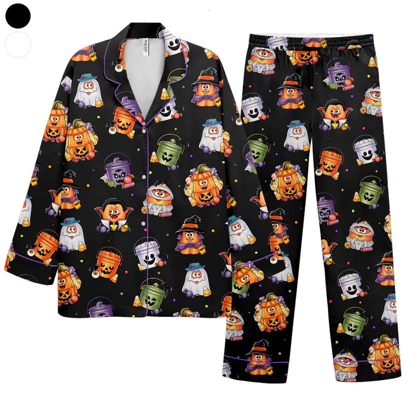 Halloween Pajama Set for Women,Witchy Pumpkin Pajamas,Halloween Sleepwear,Casual Comfy Short Sleeve Top&Shorts Set,Halloween Gift For Family
