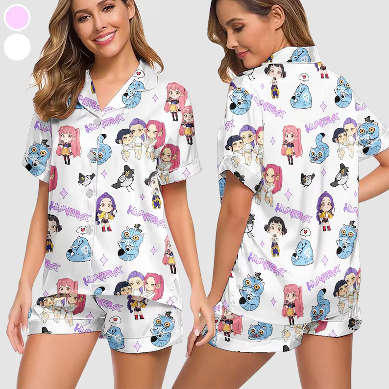 Kpop Demon Hunters Satin Pajama Set, Derpy the Tiger And Bird Sleepwear, Kpop Saja Boys Women Pajamas, Kpop Demon Hunter Shirt