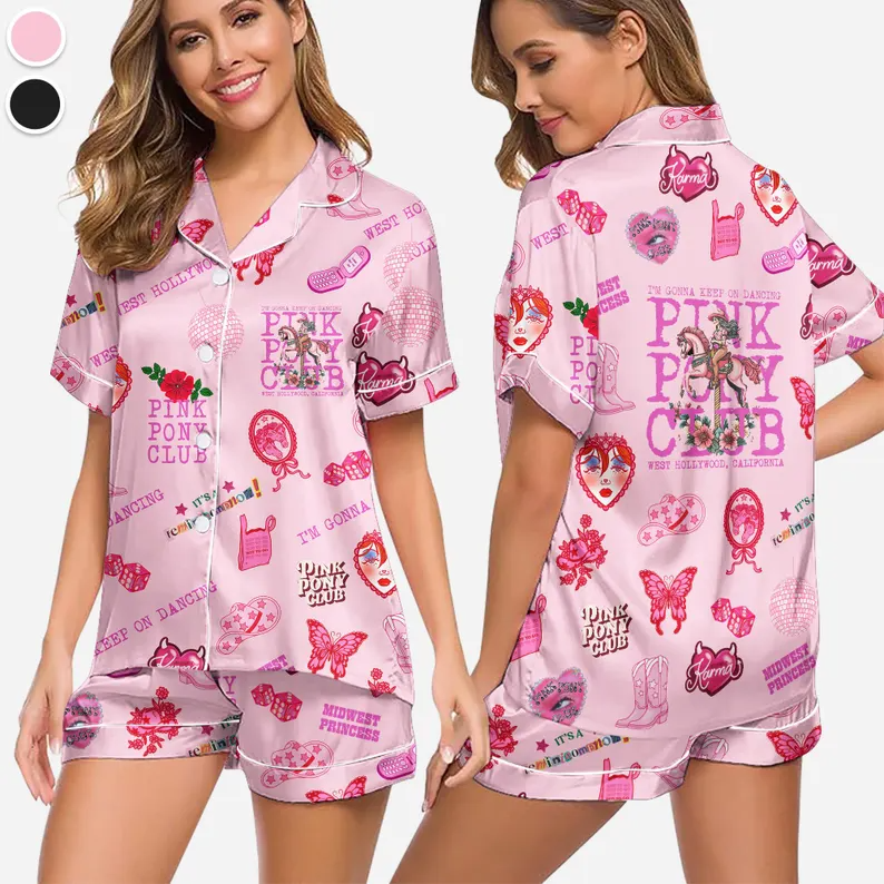Pink Pony Club Pajamas, I'm Gonna Keep On Dancing PJS, Sapphic Lesbian Pride Music Pajamas, Western Princess Tour pajamas, LGBTQ Concert pjs