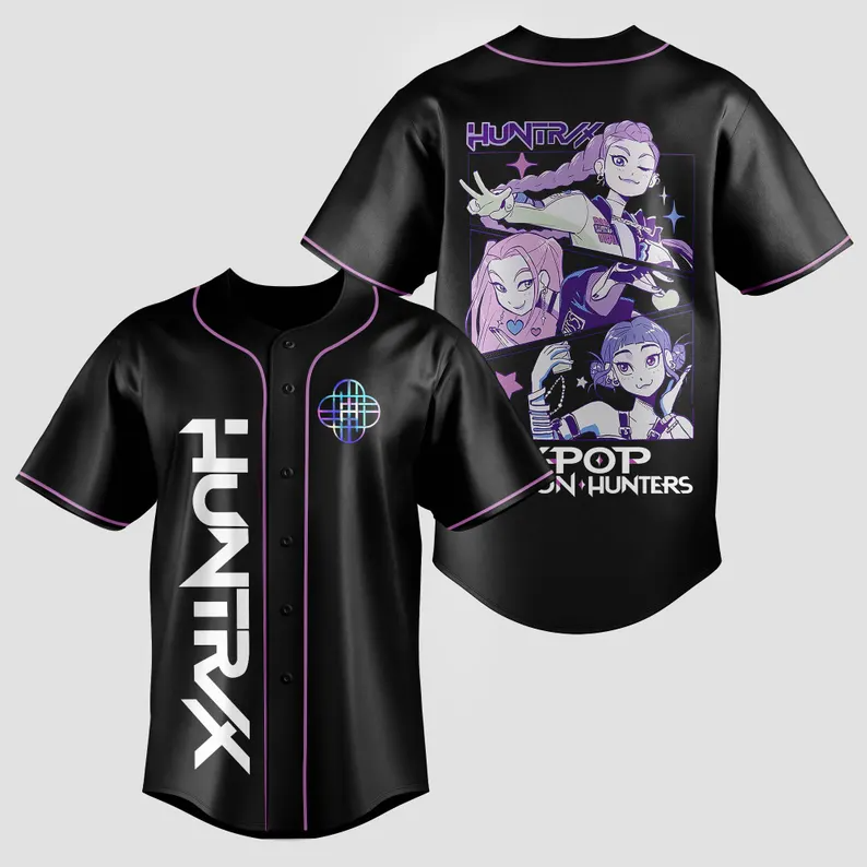 Kpop Demon Hunters Huntrix Baseball Jersey, Kpop Rumi Mira Zoey Shirt, Unisex Button Down Jersey, Kpop Fan Gift, Demon Hunter Cosplay Outfit