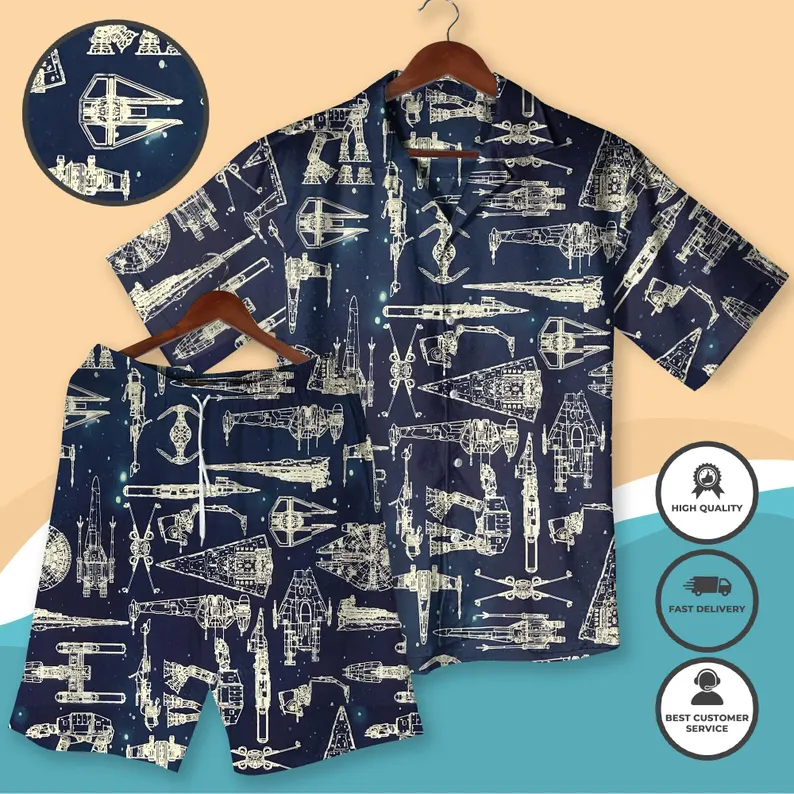 Star - Wars Hawaiian Shirt Funny Star - Wars Women Men's Summer Button Down Shirt & Shorts Galaxy Character Loungewear Gift Beach Shirt