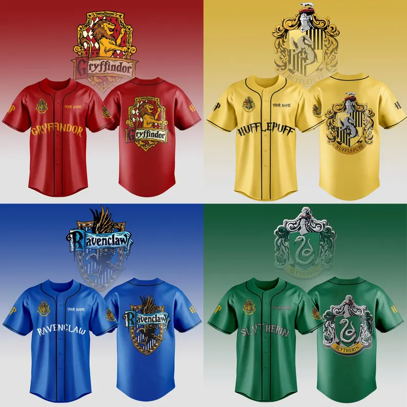 Harry Potter Gifts, Custom Baseball Jersey, Wizard Houses Shirt, HP Wizard School Shirt for Men, Personalized Gift for Fans, Christmas gift.