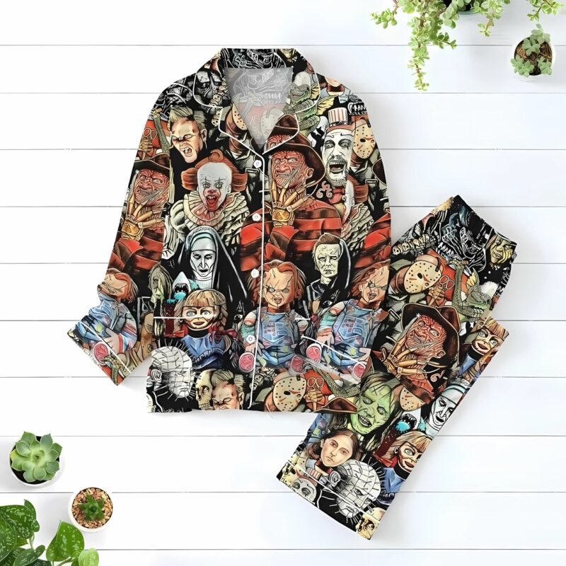 Horror Characters Pajamas Set, Halloween Holiday Pajamas, Scary Movie Pjs