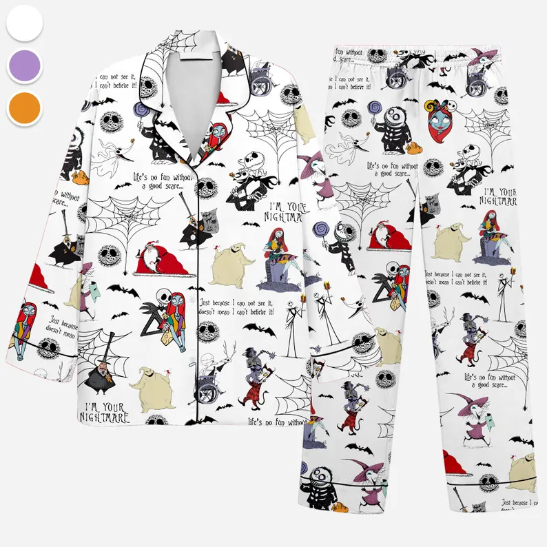 Jack Skellington Satin Pajamas Short Set, Nightmare Before Christmas Shirt, Cute Jack Lounge Matching Pjs, Disneyland Trip Merch