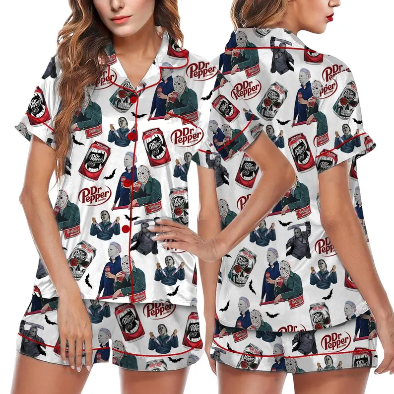 Drink Dr Pepper Set, Good for Halloween Pajamas Set, Scary Movie Shirt, Funny Halloween Shirt