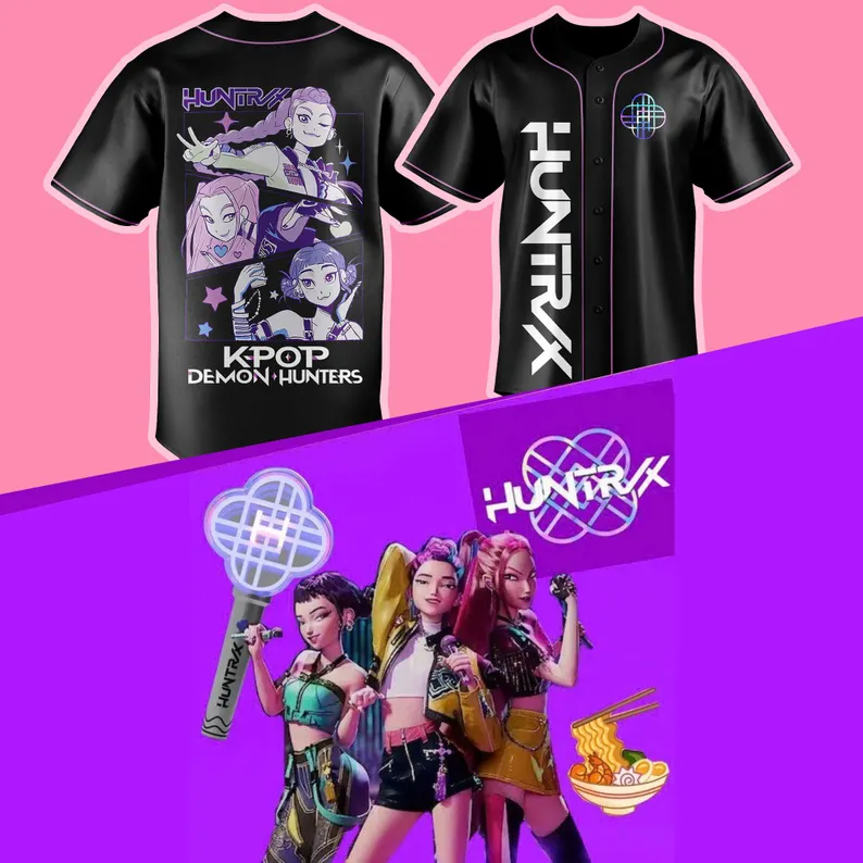 Kpop Demon Hunters Huntrix Baseball Jersey, Kpop Rumi Mira Zoey Shirt, Unisex Button Down Jersey, Kpop Fan Gift, Demon Hunter Cosplay Outfit