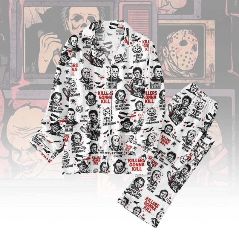 Killers Gonna Kill Pajamas Set, Horror Characters Pjs, Slasher Gift for Horror Fans, Horror Movie Pajama Set, Killers Merch, Halloween Gift