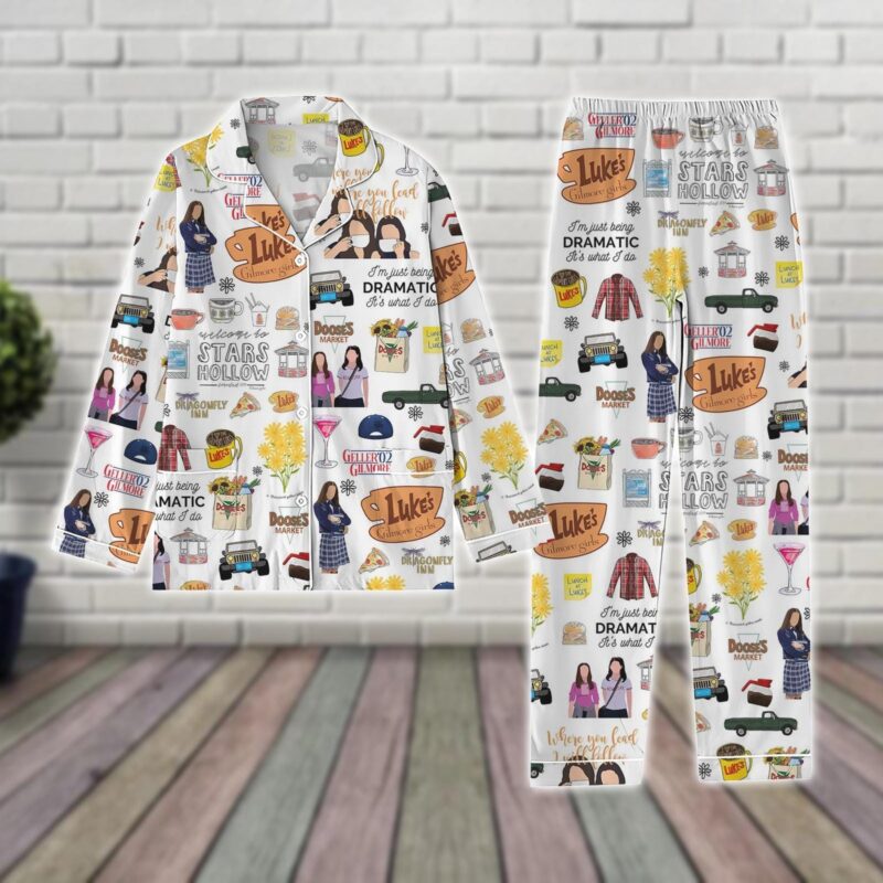 Gilmore Girls Pajamas, Stars Hollow Long Sleeve Lounge Set, Luke's Diner Print Sleepwear