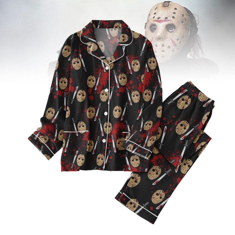 Jason Voorhees Pajamas Set, Friday The 13th Horror Pajamas Family, Slasher Movie Matching PJs, Scary Halloween Pjs Women, Spooky Pajama