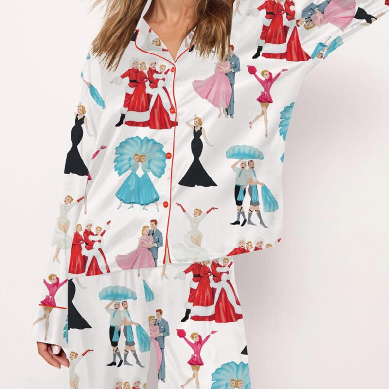 White Christmas Satin Pajama Set For Women Pjs