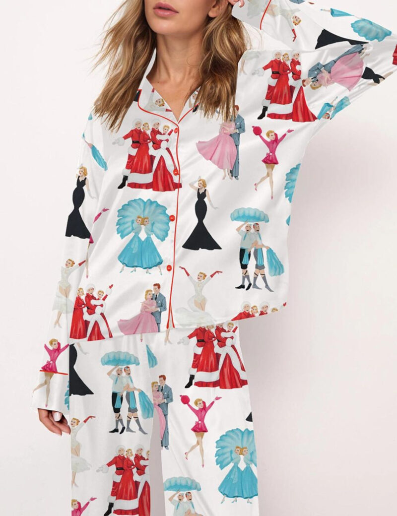 White Christmas Satin Pajama Set For Women Pjs