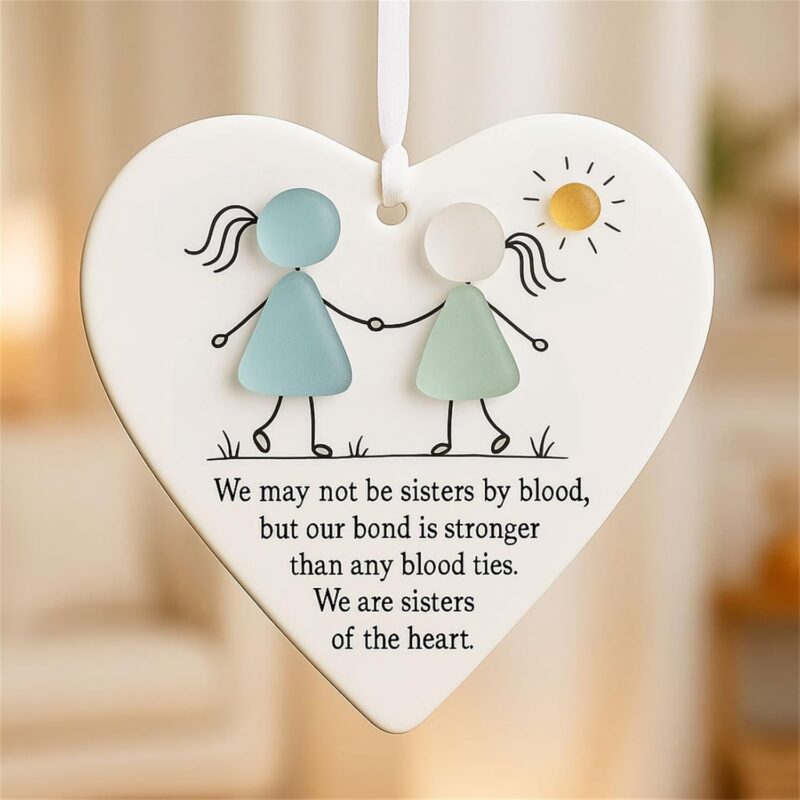 Heart-Shaped Sea Glass Friendship Decor, Timeless Friendship Heart Keepsake Ornament for Christmas Tree, Sea Glass Art Hanging