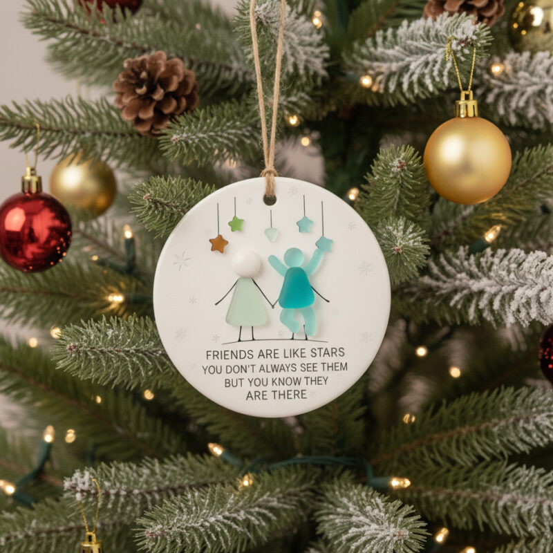 Sea Glass Friendship Decor, Timeless Friendship Heart Keepsake Ornament for Christmas Tree, Sea Glass Art Hanging