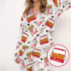 Coquette Chicken Nuggets Satin Pajama Set For Women Print Comfy Satin Sleepwear & Loungewear Pjs Printing Silky Top & Bottoms