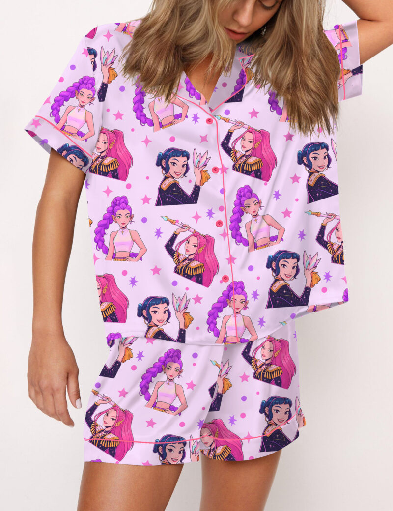 Huntrix Demon Hunters Silky Satin Pajama Set For Kids and Women