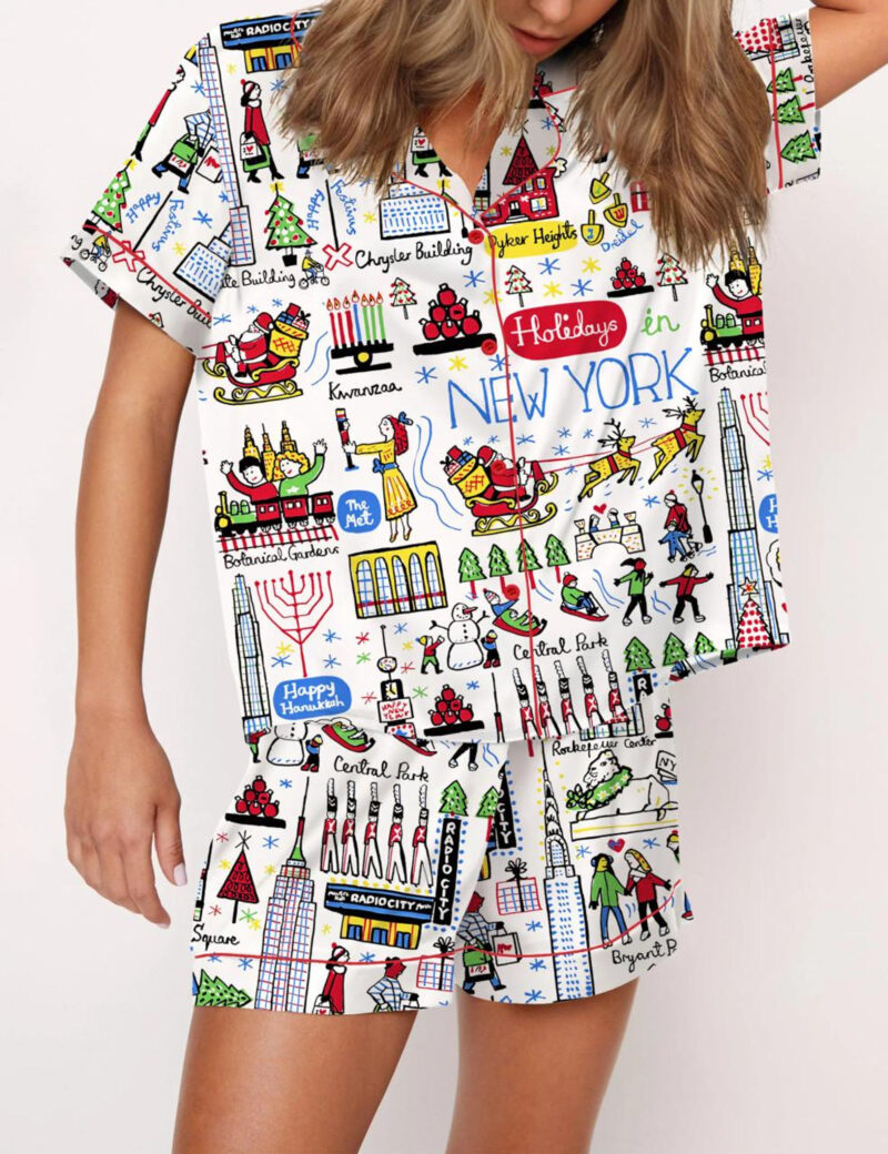 Christmas Holidays In New York Satin Pajama Set For Women