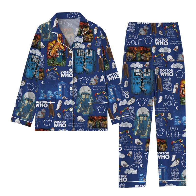 Halloween Doctor Who Pajamas Set, Dr Who Police Box Starry Night Shirt, Dr Who Holiday Pajamas, Tardis Movie Night Wear, Holiday Gift
