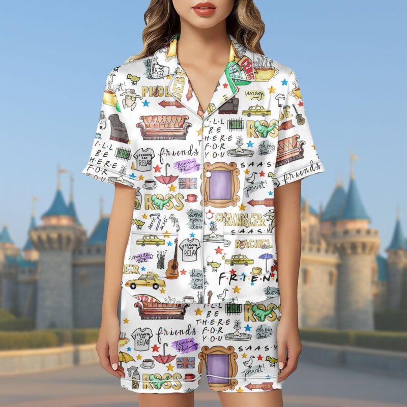Friends TV Series Pajama Set, Friends Satin Short Sleepwear, Central Perk Loungewear, TV Show Fan Gifts, Rachel Monica Nightwear Outfit