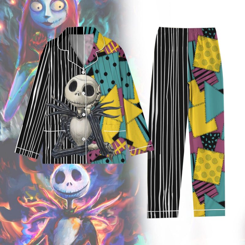Jack Skellington Pajama Set, The Nightmare Before Christmas Sleepwear, Halloween Fan Long PJs, Halloween Pajamas Women Gift