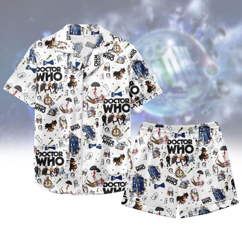 Doctor Who Pajamas Set, Police Box Short Satin Pajamas, Tardis Doctor Who Sleepwear, Doctor Who Fan Gift, Silk Pajamas For Women