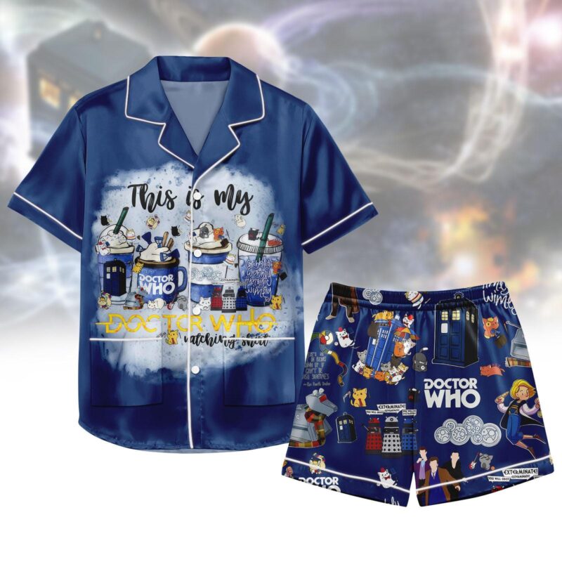 Halloween Doctor Who Pajamas Set, Tardis Police Box Satin Pajamas, Starry Night Dr Who Sleepwear, Doctor Who Fans Gift