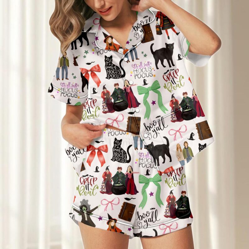 Hocus Pocus Pajamas Set, Sanderson Sisters Satin Pajamas, Spooky Season Pajamas Set, Trick Or Treat Shirt Pjs
