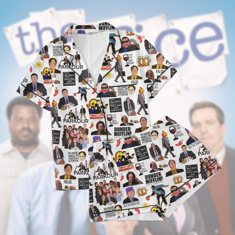 The Office Fan Pajama Satin Set, Best Boss Tv Show Sleepwear, Pop Culture Loungewear, Dwight And Michael Quotes Pjs, Gift For Fan