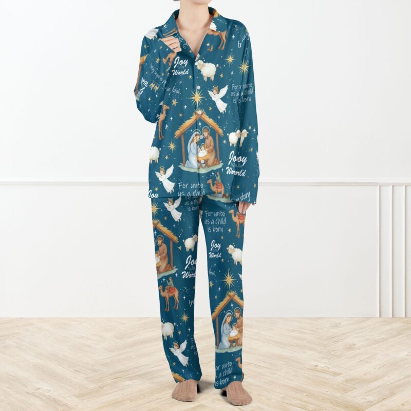 Christian Christmas Pajamas Set – Nativity Scene Sleepwear – Joy to the World PJs – For Unto Us a Child is Born – Faith Family Matching Pajamas