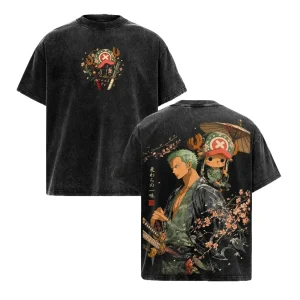 Zoro & Chopper Vintage Acid One Piece Anime Washed Oversized T-Shirt
